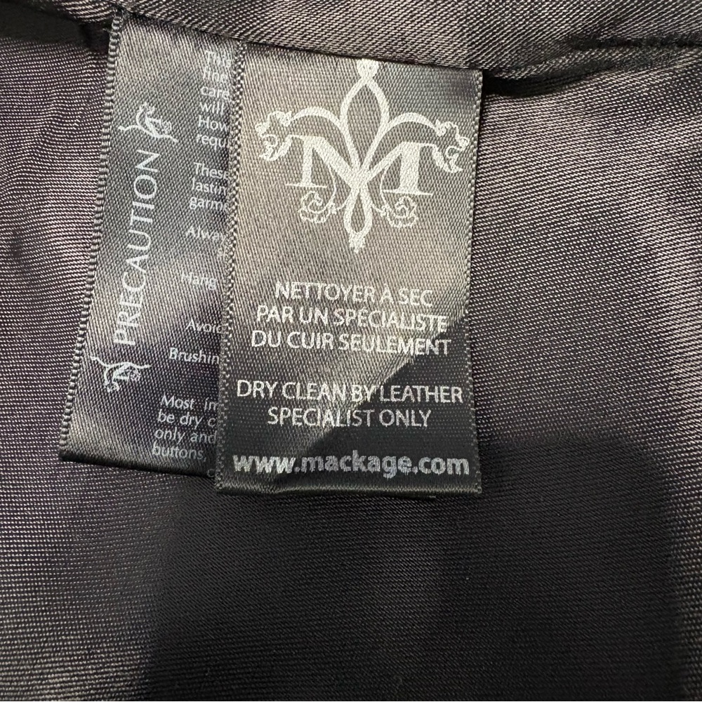 Mackage Wool Cashmere Coat Black Leather Trim Removable Collar Hood Size L - Picture 14 of 15